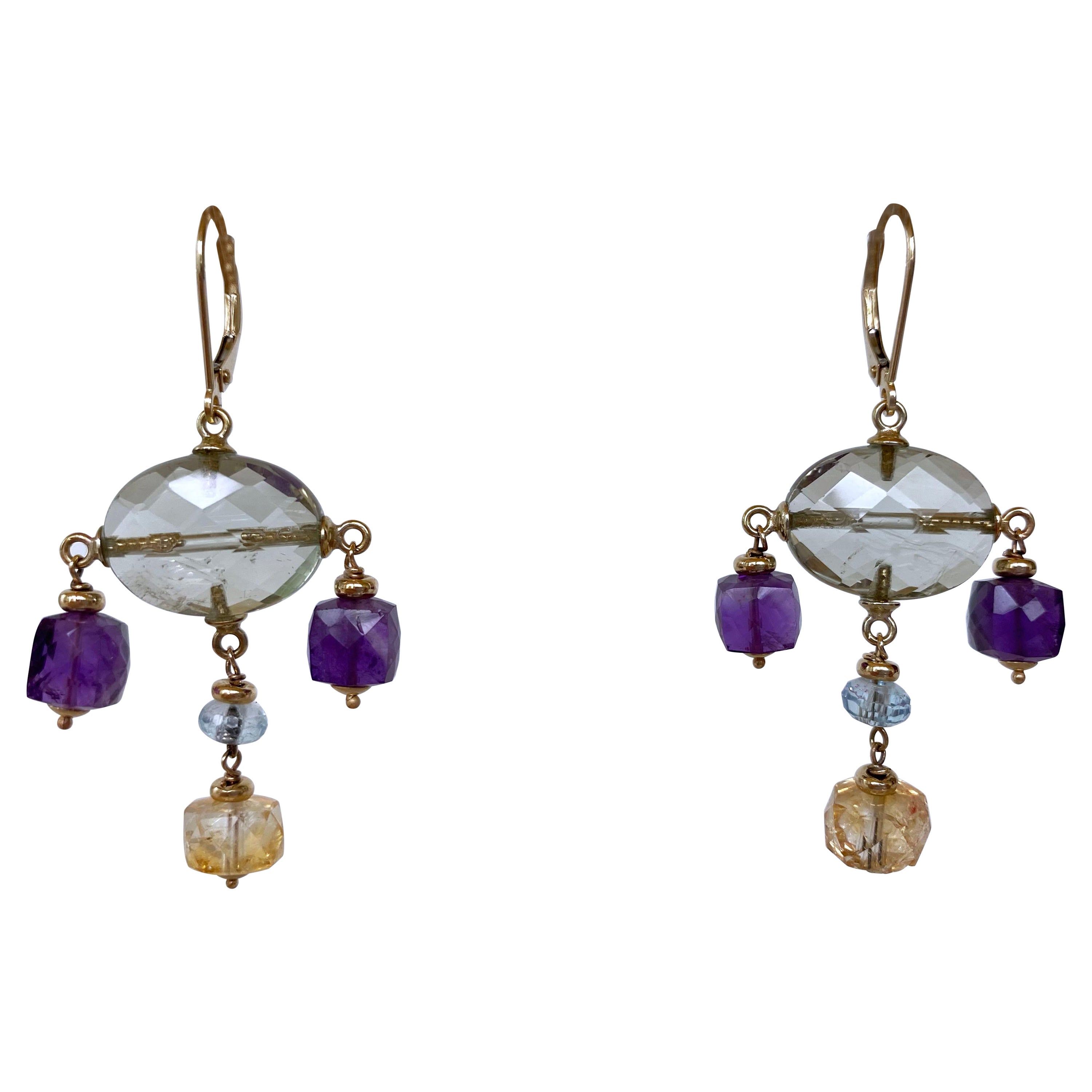 Marina J. Amethyst, Citrine and Aquamarine Chandelier Earrings, 14K Yellow Gold For Sale