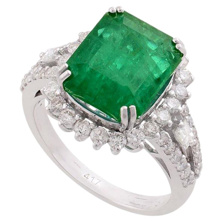 5.08 Carat Emerald Diamond 10 Karat Gold Ring For Sale