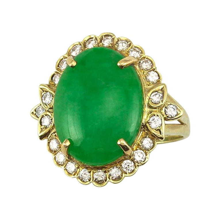 Certified Natural Green Jadeite Oval Cabochon & Diamond Mason-Kay Ring