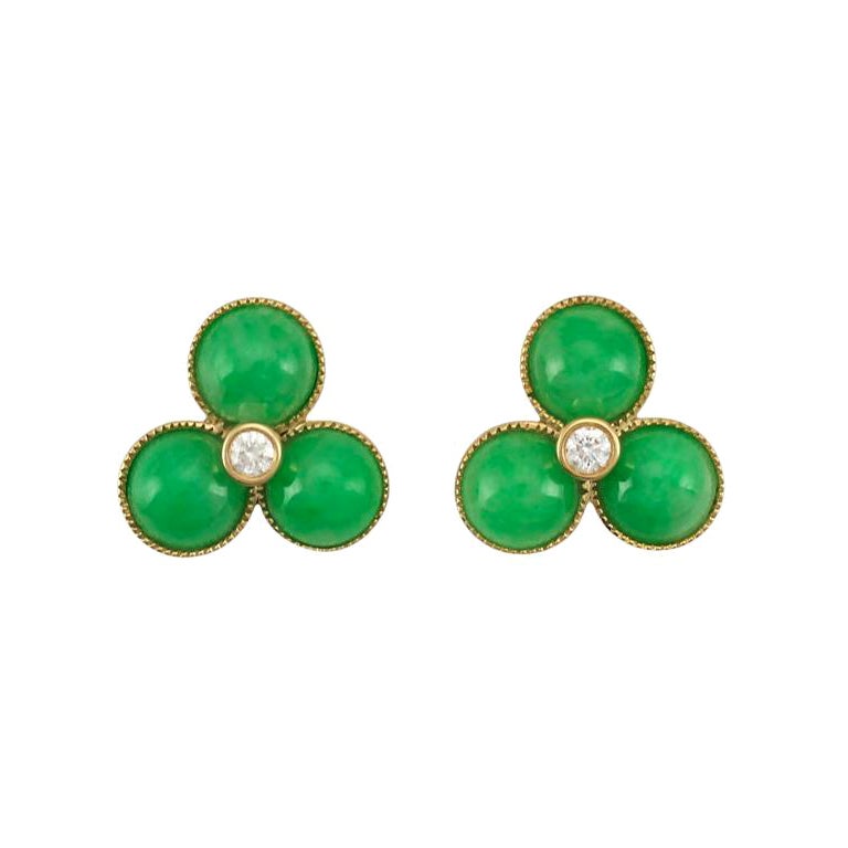 Certified Natural Green Jadeite Triple Cabochon Earrings by Mason-Kay Jade