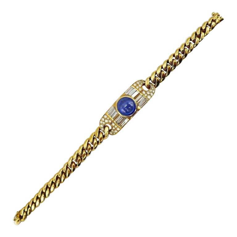 Bulgari Yellow Gold Sapphire Diamond Chain Bracelet For Sale