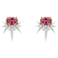14k Yellow/White Gold Pink Tourmaline and Diamond Spike Earrings by Harlin Jones