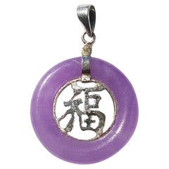 Purple Lavender Jade Chinese Pendant with Good Luck Symbol