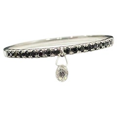 PANIM Mono Briolette Diamond Ring Set with Black Diamond Band in 18K White Gold
