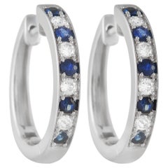 LB Exclusive 14K White Gold 0.25 Ct Diamond and 0.42 Ct Sapphire Hoop Earrings