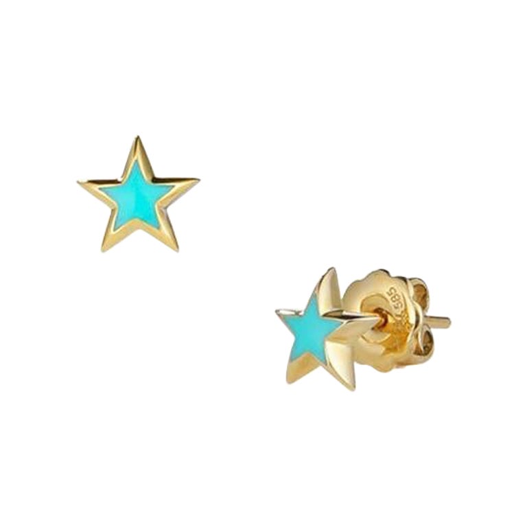 Mint Enamel Star Earrings
