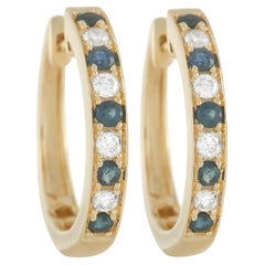 LB Exclusive 14K Yellow Gold 0.25ct Diamond and Sapphire Hoop Earrings