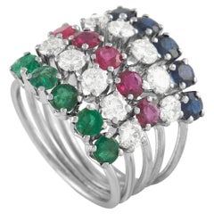 LB Exclusive 18K White Gold 1.00 Ct Diamond, Emerald, Ruby and Sapphire Ring Set