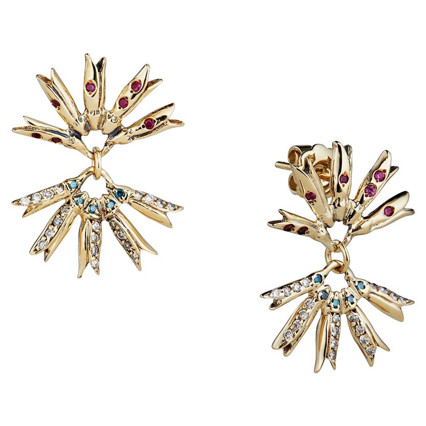 Lilly of the Valley Drop Earrings with Diamonds and Pink Sapphires For Sale