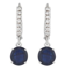 LB Exclusive 14K White Gold 0.10 Ct Diamond and Sapphire Earrings