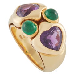 Bvlgari 18K Yellow Gold Amethyst and Emerald Ring