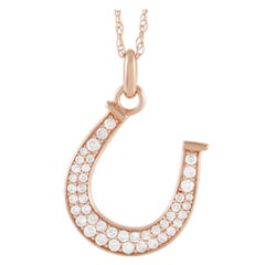 Used LB Exclusive 14K Rose Gold 0.18 Ct Diamond Horseshoe Pendant Necklace