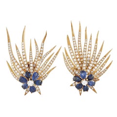 LB Exclusive Vintage 18K Yellow Gold 4.00 Ct Diamond and Sapphire Clip-On Earrin