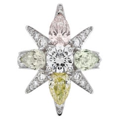Fancy Coloured & White Diamond Ring Set in 18K White Gold