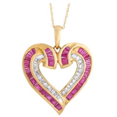 LB Exclusive14K Yellow Gold 0.16 Ct Diamond Ruby Heart Pendant Necklace