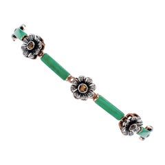 Vintage Topazs, Jade, Diamonds, 9 Karat Rose Gold and Silver Bracelet