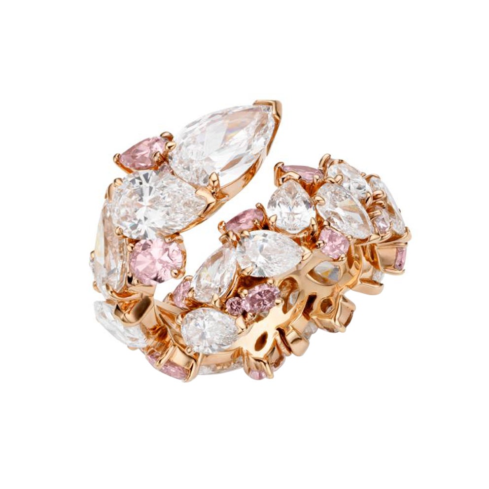 White & Pink Diamond Ring Set in 18K Rose Gold For Sale
