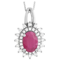 LB Exclusive 14K White Gold 0.24 Ct Diamond and 1.00 Ct Ruby Necklace