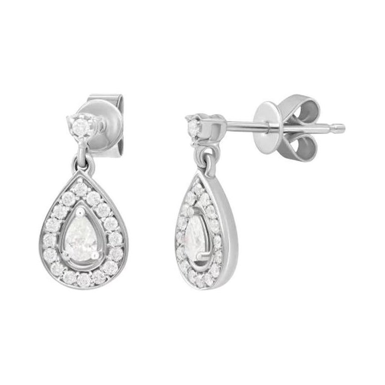 White Diamond Dangle Elegant Earrings for Her 18K Gold  For Sale