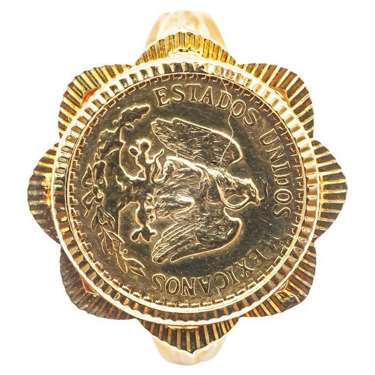 Ring Coins 2 Pesos Estados Unidos Mexicana Yellow Gold 18 Karat  For Sale
