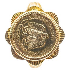 Vintage Ring Coins 2 Pesos Estados Unidos Mexicana Yellow Gold 18 Karat 