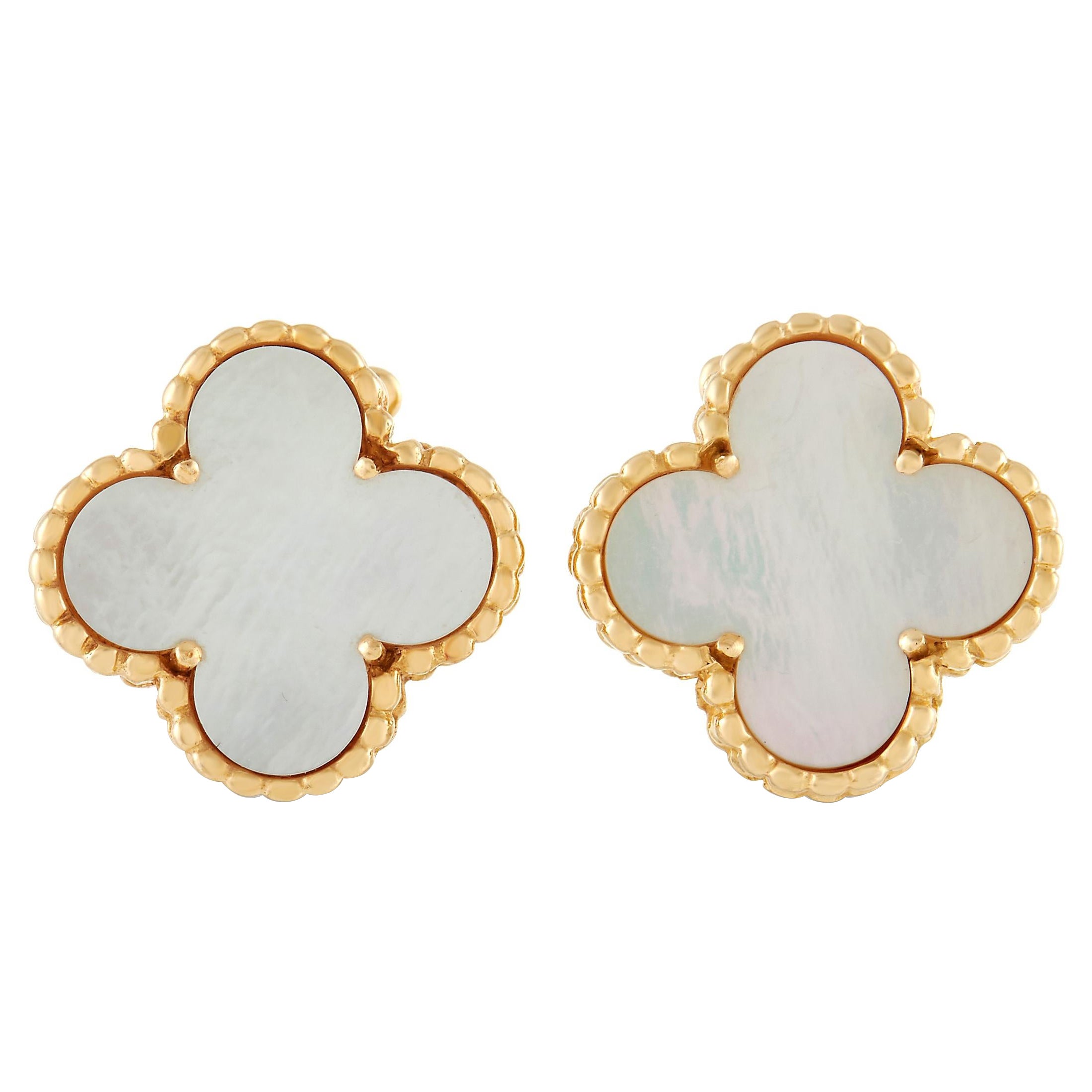 Van Cleef & Arpels Alhambra 18K Yellow Gold Mother of Pearl Earrings