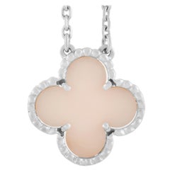 Van Cleef & Arpels Vintage Alhambra 18K Weißgold Rosa Opal Halskette