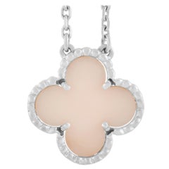 Van Cleef & Arpels Vintage Alhambra 18K White Gold Pink Opal Necklace