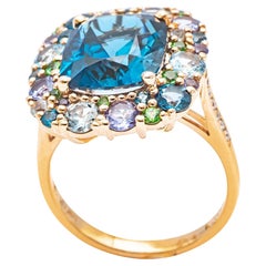 18K Pink Gold Tsavorite Topaz and Diamond Ring  