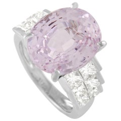 LB Exclusive 18K White Gold 1.00 Ct Diamond and 8.50 Ct Kunzite Ring