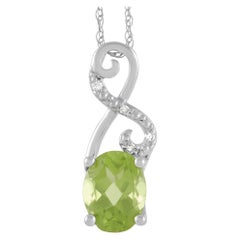 LB Exclusive 14K White Gold 0.02 Ct Diamond and Peridot Pendant Necklace