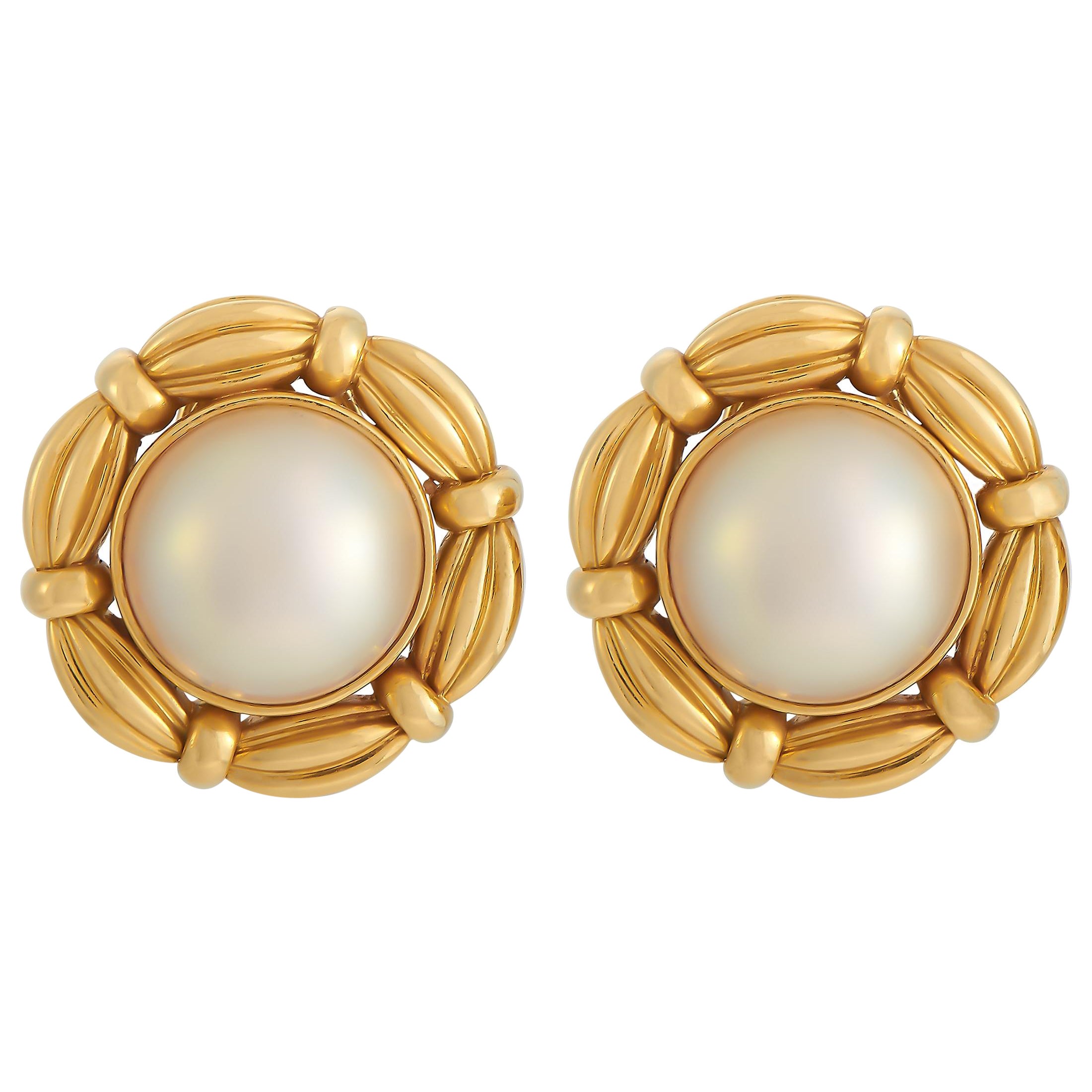 Tiffany & Co. 18K Yellow Gold Pearl Earrings