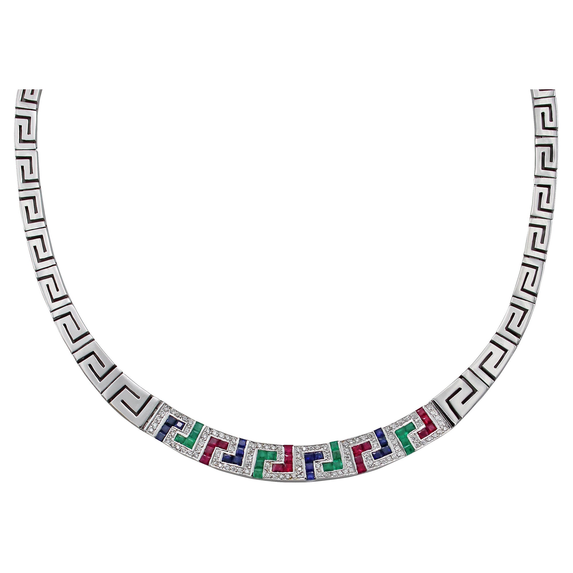 Dimos 18k White Gold Greek Key Cocktail Necklace For Sale