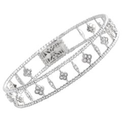 LB Exclusive 14K White Gold 1.22 Ct Diamond Dainty Flower Bangle Bracelet