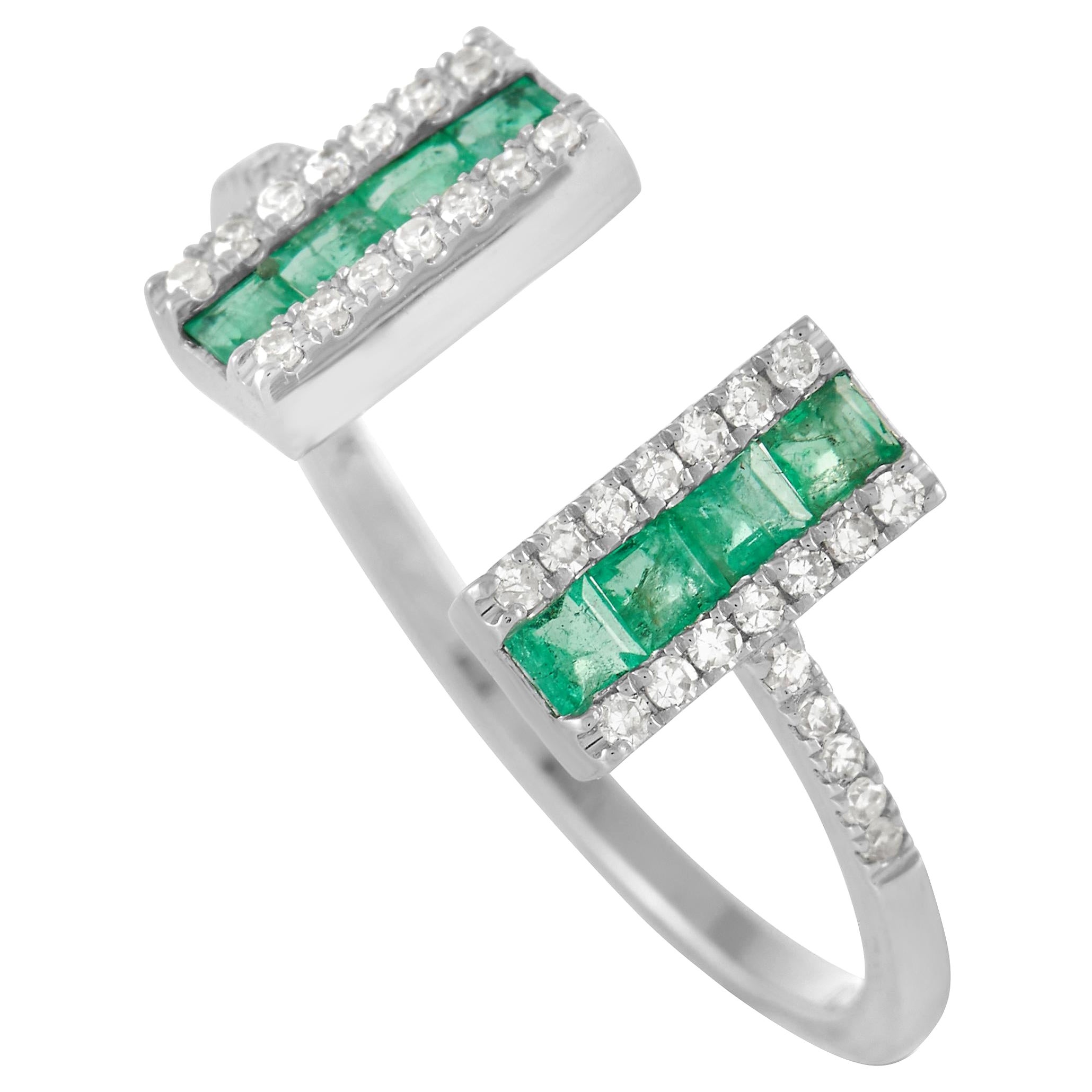 LB Exclusive 14K White Gold 0.16 Ct Diamond and Emerald Ring