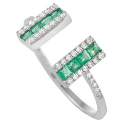 LB Exclusive 14K White Gold 0.16 Ct Diamond and Emerald Ring