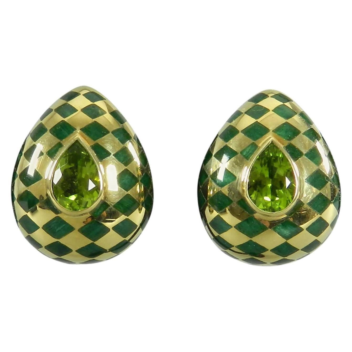 Angela Cummings Peridot Gold Inlay Clip Earrings