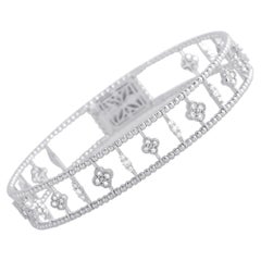 LB Exclusive 18K White Gold 1.24 Ct Diamond Dainty Flower Bangle Bracelet