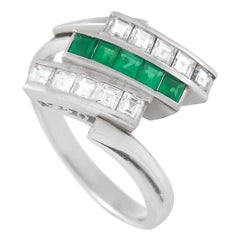 LB Exclusive Platinum 0.64 Ct Diamond and 0.31 Ct Emerald Ring