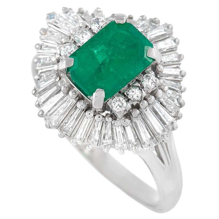 LB Exclusive Platinum 1.00 Ct Diamond and Emerald Ring