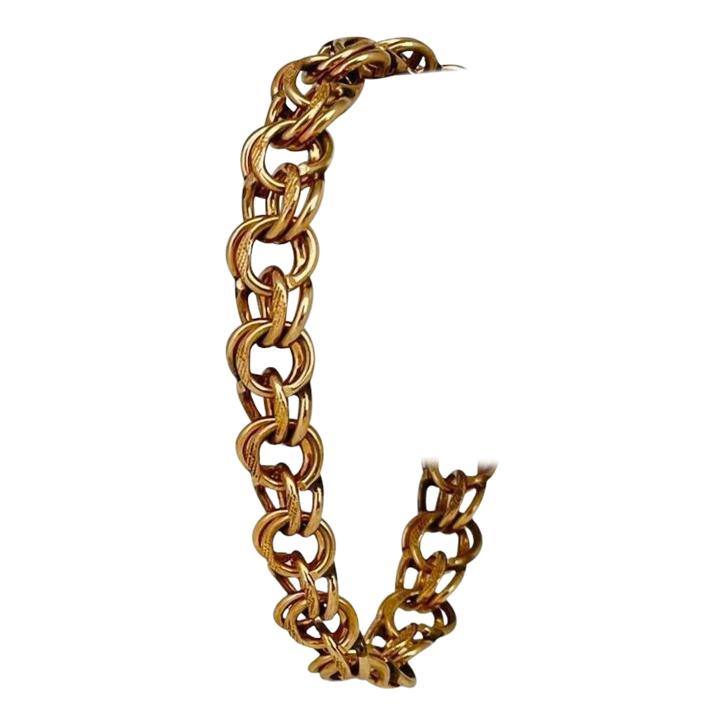 14 Karat Yellow Gold Ladies Double Circle Link Charm Bracelet For Sale