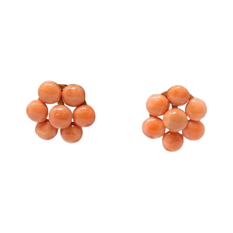 18kt Yellow Gold and Italian Coral Fine Stud Earrings For Sale