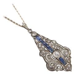 Antique Art Deco Diamond & Sapphire Lavalier Necklace