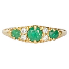 Edwardian Emerald and Diamond 18 Carat Gold Three-Stone