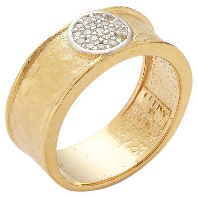 Hand-Crafted 14 Karat Yellow Gold Ring with a Diamond Circle Motif