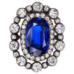 Antique Burma Sapphire and Diamond and 18K Gold Victorian Brooch