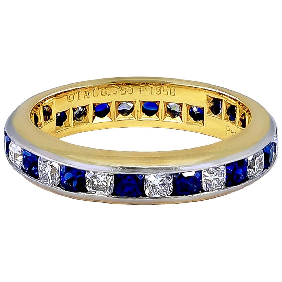 Tiffany Sapphire Diamond Lucida Gold/Plat Ring For Sale at 1stDibs