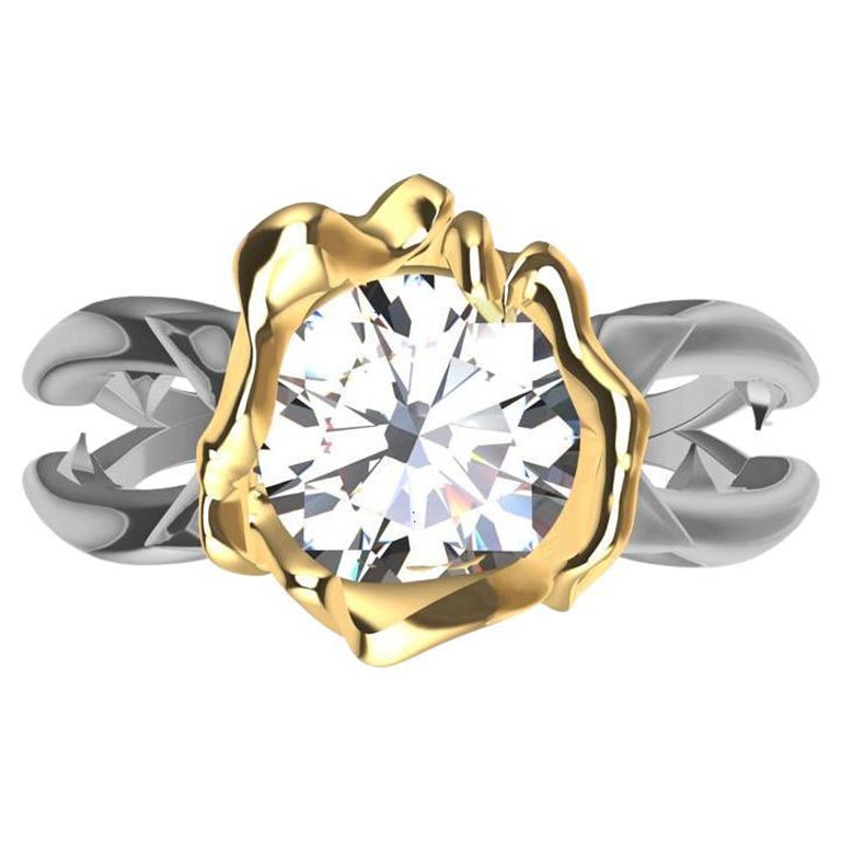 For Sale:  18 Karat Yellow Gold Rose and Platinum GIA Diamond Engagement Ring