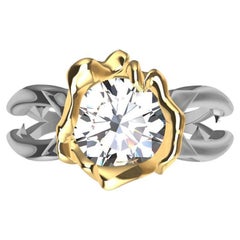 18 Karat Yellow Gold Rose and Platinum GIA Diamond Engagement Ring