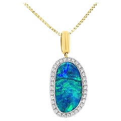 Australian 3.82ct Boulder Opal Pendant Necklace in 18K Yellow Gold with Diamonds